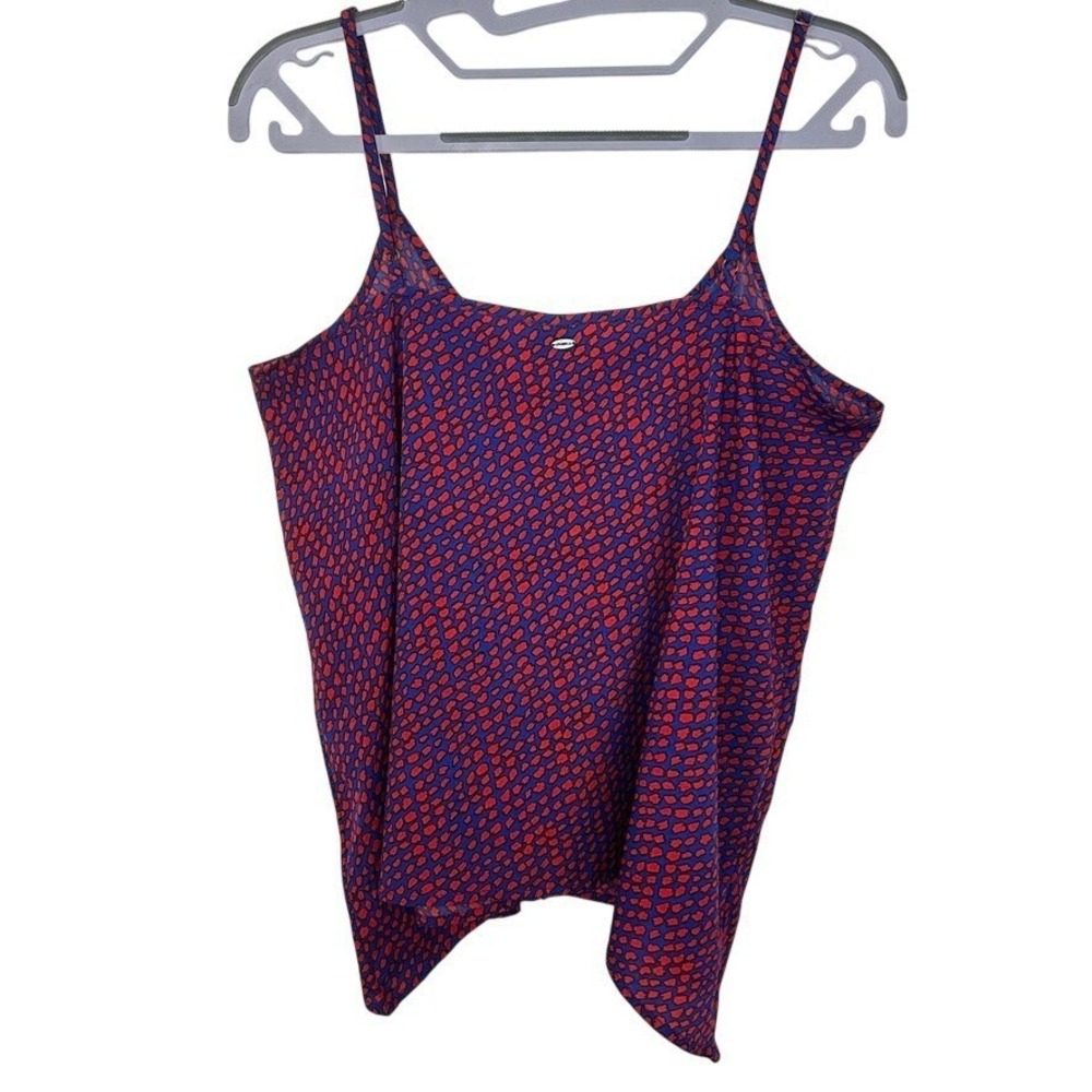 ONeill Womens XL Blue Red Abstract Animal Print Handkerchief Hem Camisole Top